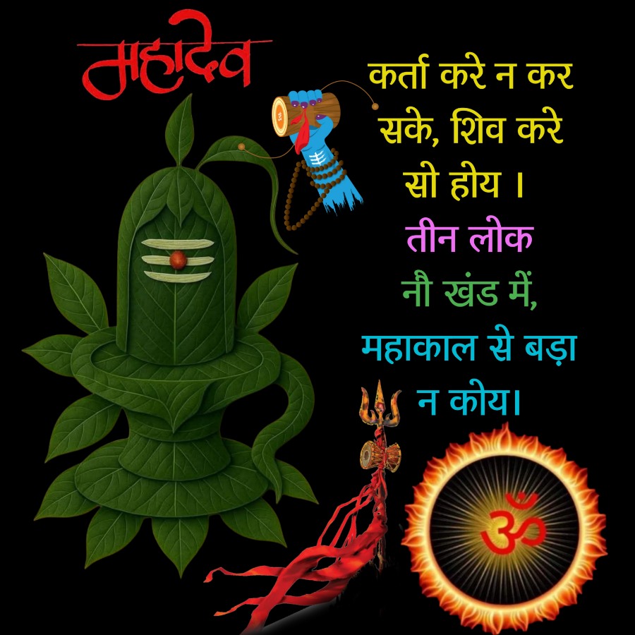 महादेव
कर्ता करे न कर
सके, शिव करे
सो होय ।
तीन लोक
नी खंड में,
महाकाल से बड़ा
न कोय।
ॐ