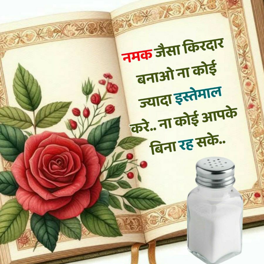 नमक जैसा किरदार
बनाओ ना कोई
ज्यादा इस्तेमाल
करे.. ना कोई आपके
बिना रह सके..