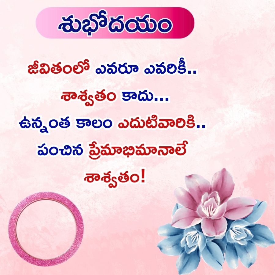 శుభోదయం
జీవితంలో ఎవరూ ఎవరికీ..
శాశ్వతం కాదు...
ఉన్నంత కాలం ఎదుటివారికి..
పంచిన ప్రేమాభిమానాలే
శాశ్వతం!