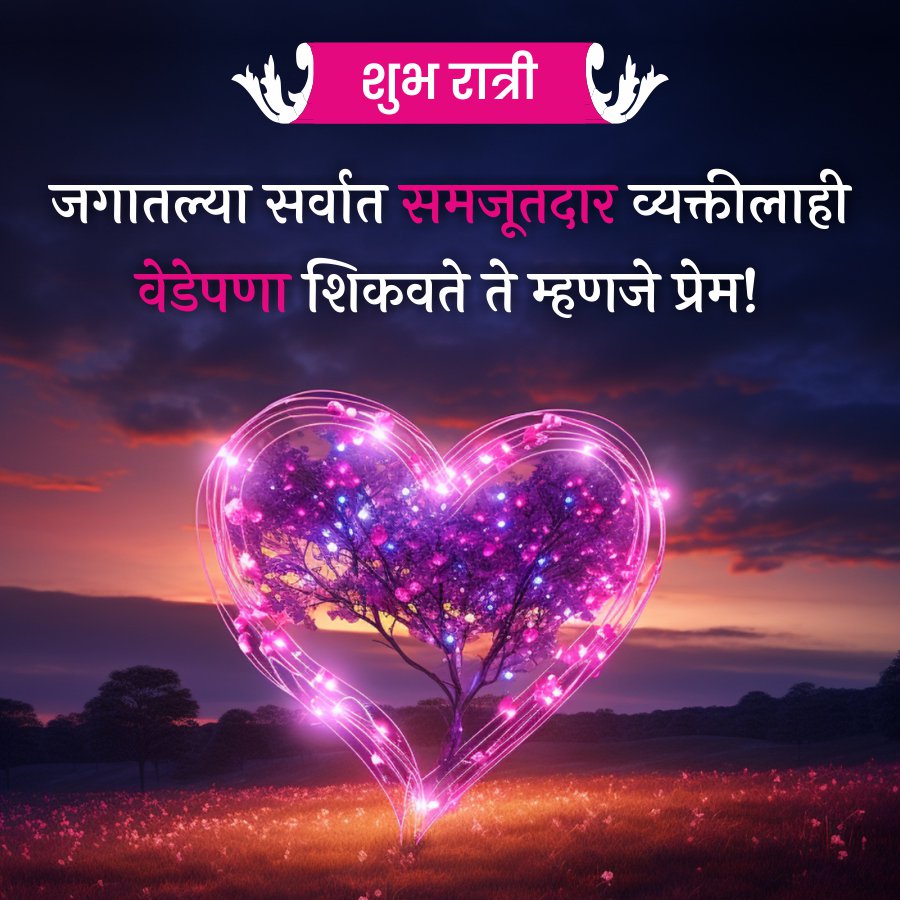 शुभ रात्री
जगातल्या सर्वात समजूतदार व्यक्तीलाही
वेडेपणा शिकवते ते म्हणजे प्रेम!