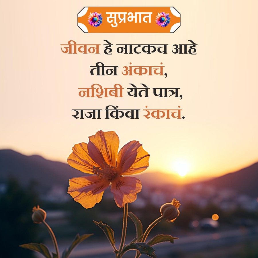 सुप्रभात
जीवन हे नाटकच आहे
तीन अंकाचं,
नशिबी येते पात्र,
राजा किंवा रंकाचं.