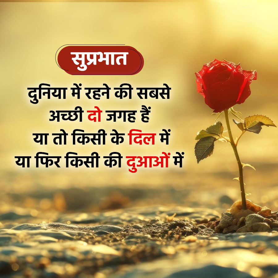 सुप्रभात
दुनिया में रहने की सबसे
अच्छी दो जगह हैं
या तो किसी के दिल में
या फिर किसी की दुआओं में