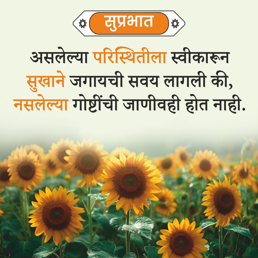 सुप्रभात
असलेल्या परिस्थितीला स्वीकारून
सुखाने जगायची सवय लागली की,
नसलेल्या गोष्टींची जाणीवही होत नाही.