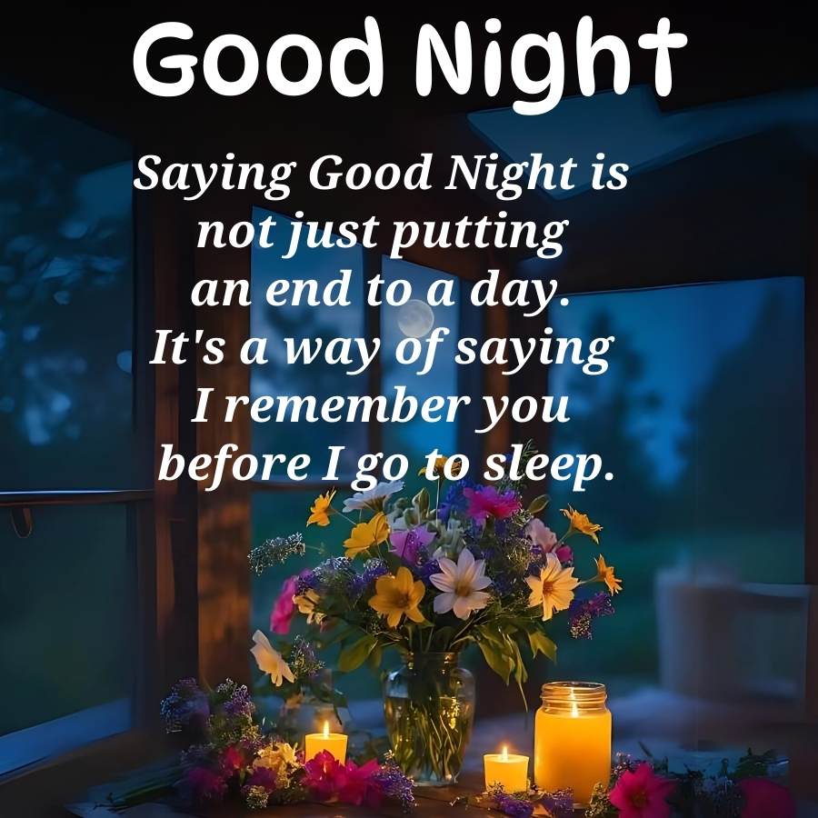Good Night
Saying Good Night is
not just putting
an end to a day.
It's a way of saying
I remember you
before I go to sleep.