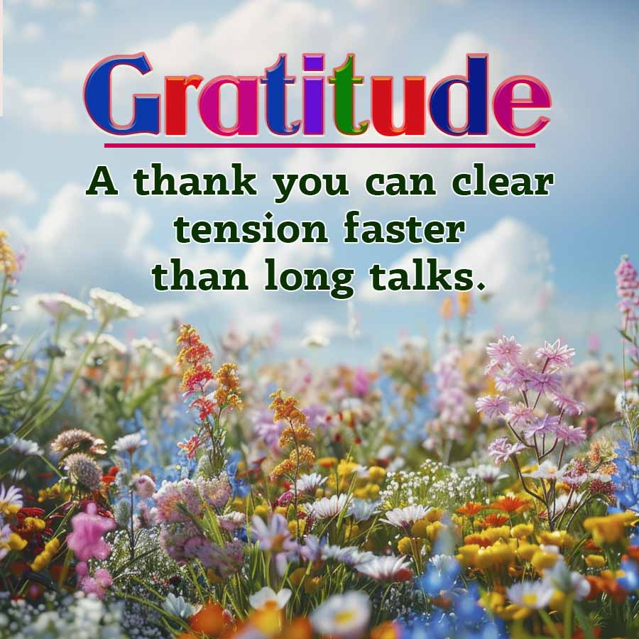 Gratitude
A thank you can clear
tension faster
than long talks.