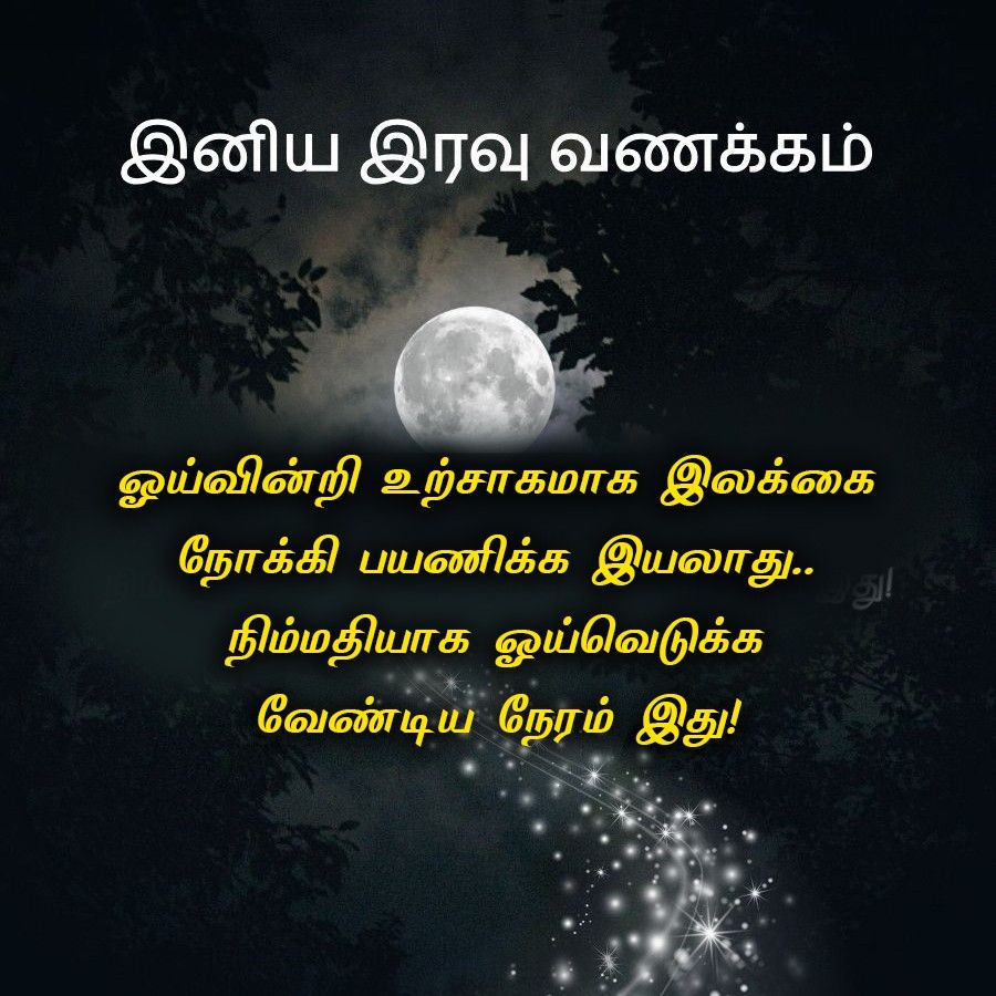 இனிய இரவு வணக்கம்
ஓய்வின்றி உற்சாகமாக இலக்கை
நோக்கி பயணிக்க இயலாது..
நிம்மதியாக ஓய்வெடுக்க
வேண்டிய நேரம் இது!
து