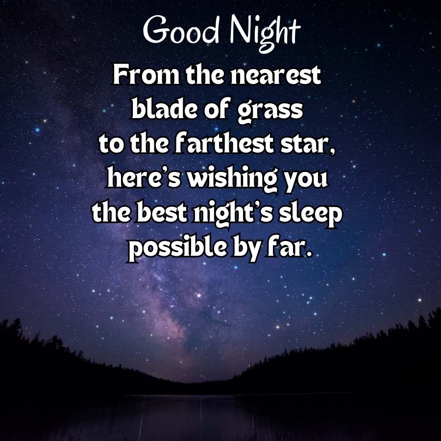 Good Night
From the nearest
blade of grass
to the farthest star,
here's wishing you
the best night's sleep
possible by far.