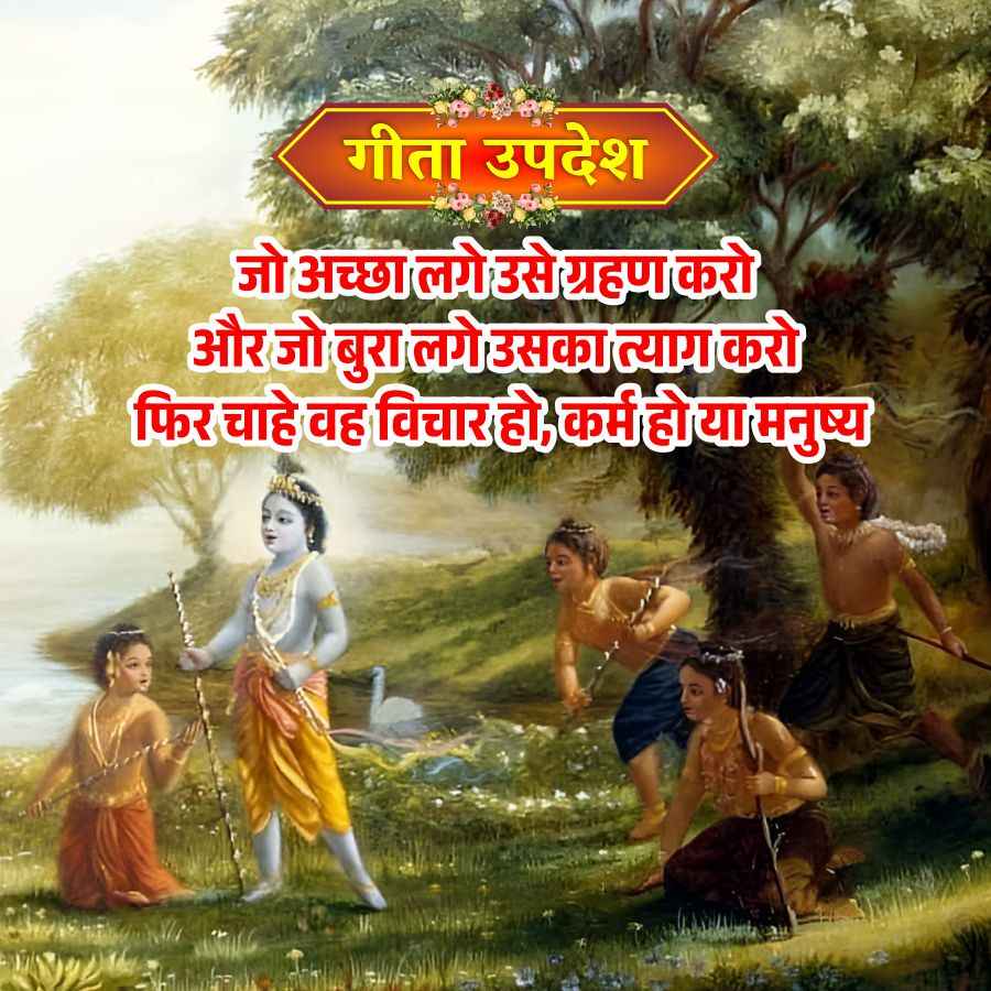 गीता उपदेश
जो अच्छा लगे उसे ग्रहण करो
और जो बुरा लगे उसका त्याग करो
फिर चाहे वह विचार हो, कर्म हो या मनुष्य