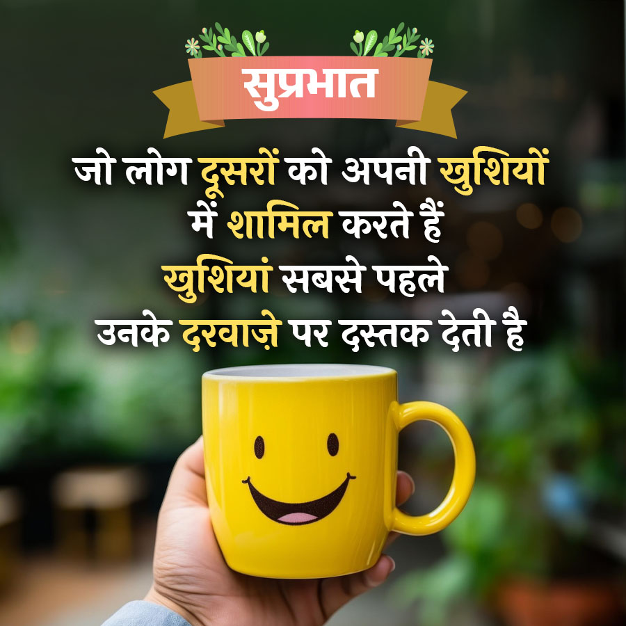 सुप्रभात
जो लोग दूसरों को अपनी खुशियों
में शामिल करते हैं
खुशियां सबसे पहले
उनके दरवाज़े पर दस्तक देती है