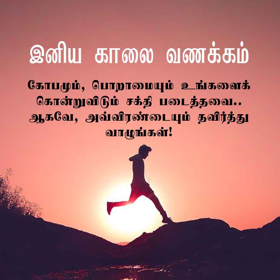 இனிய காலை வணக்கம்
கோபமும், பொறாமையும் உங்களைக்
கொன்றுவிடும் சக்தி படைத்தவை..
ஆகவே, அவ்விரண்டையும் தவிர்த்து
வாழுங்கள்!