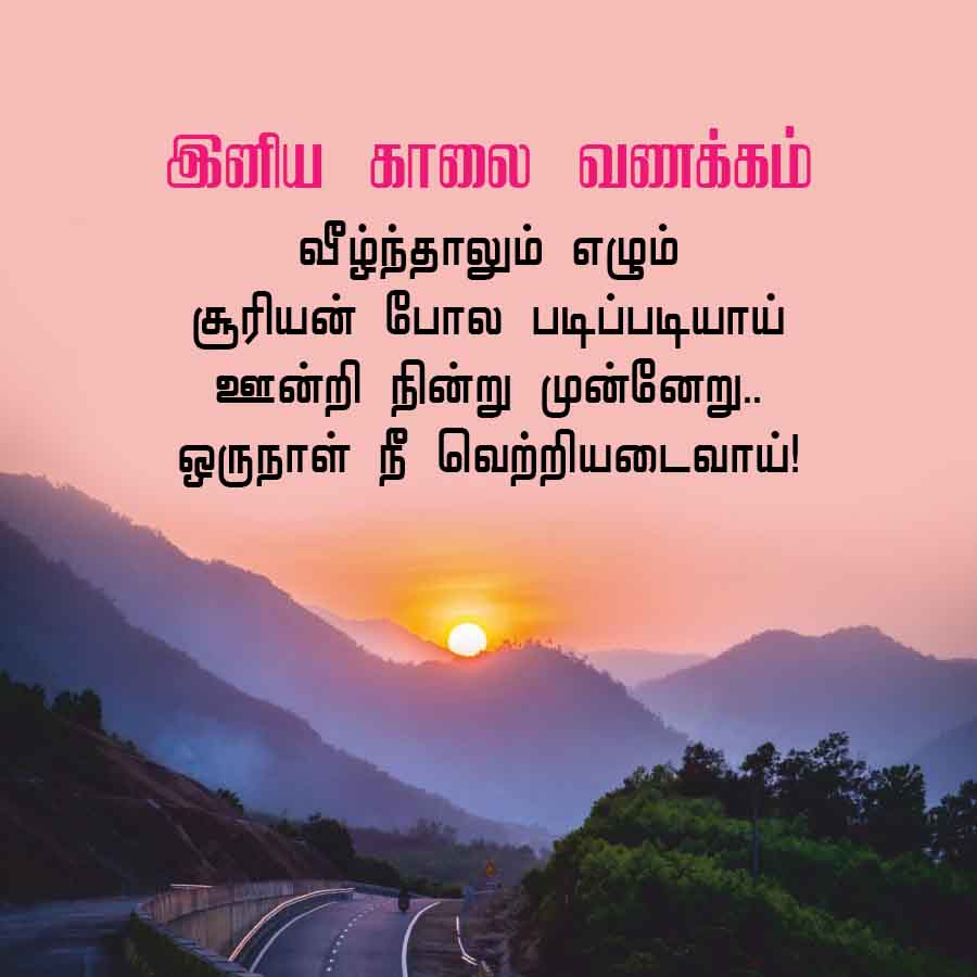 இனிய காலை வணக்கம்
வீழ்ந்தாலும் எழும்
சூரியன் போல படிப்படியாய்
ஊன்றி நின்று முன்னேறு..
ஒருநாள் நீ வெற்றியடைவாய்!