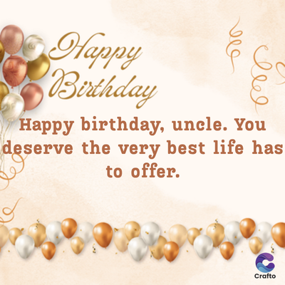 Happy
Birthday
Happy birthday, uncle. You
deserve the very best life has
to offer.
Crafto