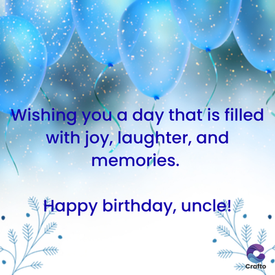 Wishing you a day that is filled
with joy, laughter, and
memories.
Happy birthday, uncle!
>>>Crafto