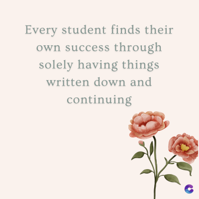 Every student finds their
own success through
solely having things
written down and
continuing