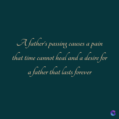 A father's passing causes a pain
that time cannot heal and a desire for
a father that lasts forever
