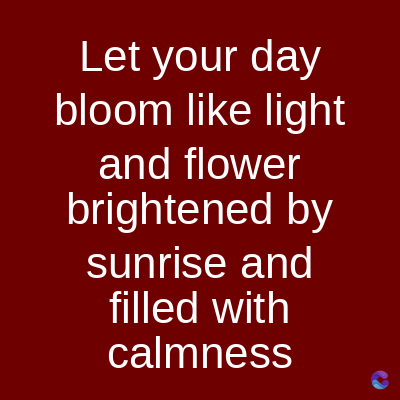 Let your day
bloom like light
and flower
brightened by
sunrise and
filled with
calmness