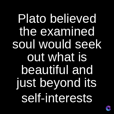 Plato believed
the examined
soul would seek
out what is
beautiful and
just beyond its
self-interests