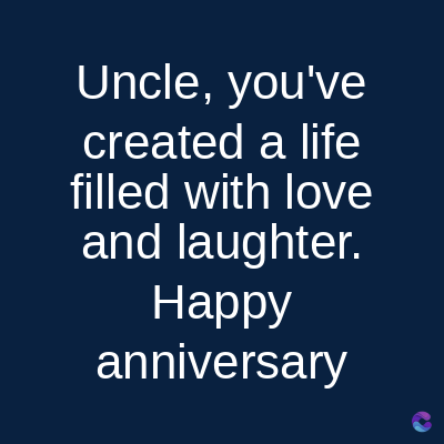 Uncle, you've
created a life
filled with love
and laughter.
Happy
anniversary