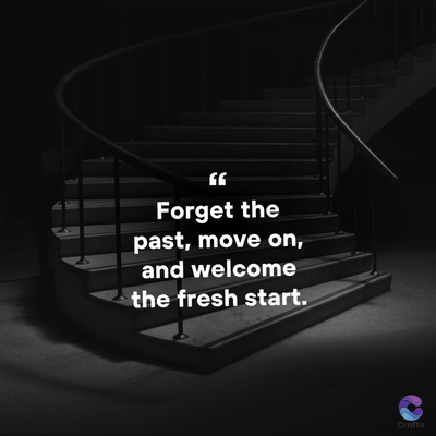 Forget the
past, move on,
and welcome
the fresh start.
Crafto