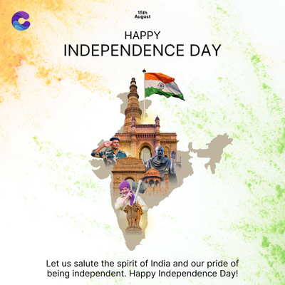 15th
August
HAPPY
INDEPENDENCE DAY
Let us salute the spirit of India and our pride of
being independent. Happy Independence Day!