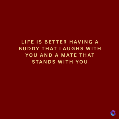 LIFE IS BETTER HAVING A
BUDDY THAT LAUGHS WITH
YOU AND A MATE THAT
STANDS WITH YOU