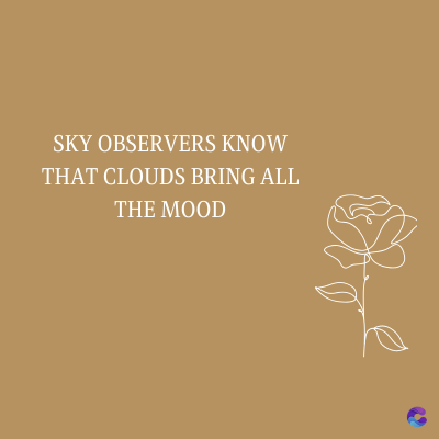 SKY OBSERVERS KNOW
THAT CLOUDS BRING ALL
THE MOOD